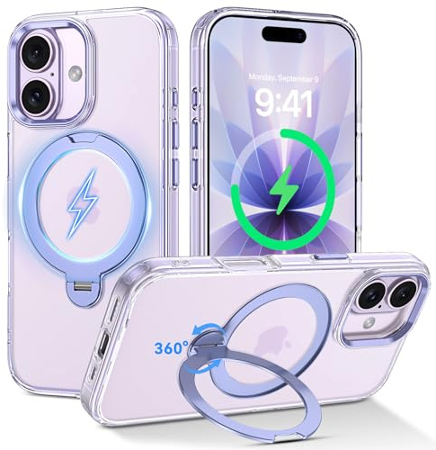 DUEDUE für iPhone 17 Hülle mit 360°Verstellbarer Ständer, [Kompatibel mit Magsafe] Magnetische Schutzhülle, Stoßfest Durchsichtig [Nie Vergilbung] Handyhülle für iPhone 17 6,3(2025), Lavendel