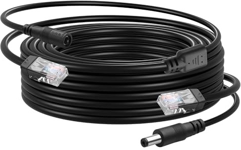 CERRXIAN 32FT Ethernet RJ45 and Camera Power Cable,POE CAT5 Ethernet with Power Supply,Cat 5 RJ45 + 5.5x2.1mm DC Power Cord,for CCTV Security Camera Surveillance System IP Camera Etc