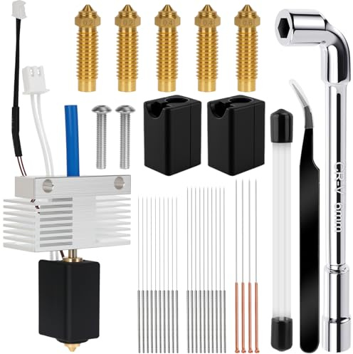 Hotend Kit für Neptune 4 Plus/Neptune 4 Max, 3D Drucker Zubehör, Heating Block Kit mit 1 Hot-End, 5 Düsen, 20 Reinigungsnadeln, 2 Silikonhüllen, 1 Schraubenschlüssel, 1 Gebogene Pinzette