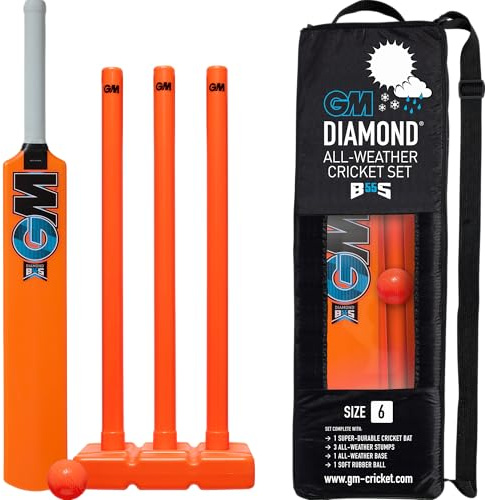 GM | Ben Stokes Diamond Endorsed All-Weather Plastic Cricket Set | 1 x Moulded Bat, 1 x Soft Red Rubber Ball, 3 Stumps | Carry Bag | Size 6 for Players 157-163cm / 5' 2 - 5' 4 | Gunn & Moore