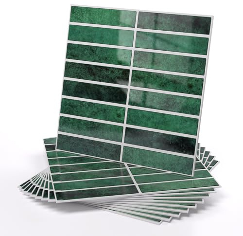 WADILE 3D Selbstklebende Wandfliesen 30x30cm – Wasserdichte Wandpaneele mit Aluminiumfolie, 1,5 mm Dicke, PVC Wandverkleidung für Küche Bad DIY Renovierung, Grün 10er Pack