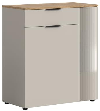 furnling Sileo Kommode, kaschmirfarben, 80 cm Breite, Schuhschrank aus hochwertigem FSC-Holzwerkstoff mit eleganter Längstfräsung, moderner Flurschrank ideal für Schuhe und Accessoires, Made in EU