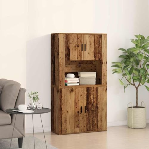 MOBCANT Highboard mit einfachen Scharniertüren und Metallgriffen, moderner Holzwerkstoff Schwarze Finish, für Esszimmer und Wohnzimmer,80 x 33 x 150 cm