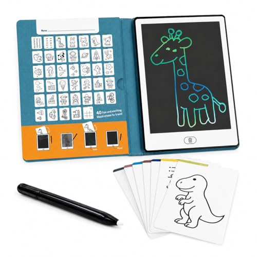 Zazu LCD Zeichentablet Kinder 8,5 Zoll mit 40 Vorlagenkarten & Stift – Maltablet mit Löschfunktion und Sperrtaste – Kreatives Lernspielzeug für Zuhause & unterwegs