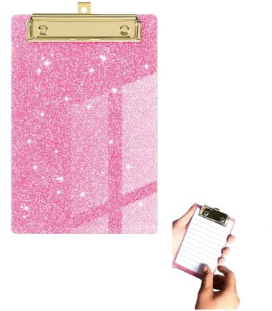 Mini porte-bloc en acrylique avec clip en métal doré, mini porte-bloc pour notes, tableaux de bingo avec clip, idéal pour le bureau, l'école, les jeux à la maison, facile à transporter, rose