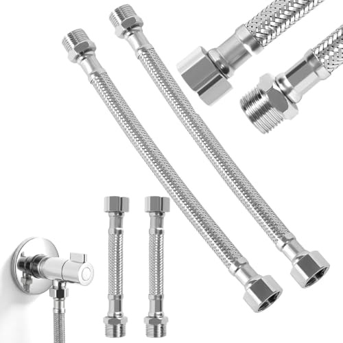 Flexschlauch 3/8, 4 Stück Panzerschlauch 3/8 zoll, Wasserhahn Schlauch | Schlauch für Wasserhahn Küche, 2Stück 20cm & 2Stück 10cm, Edelstahl-Geflechtschlauch für Küchenarmaturen Badezimmer Toiletten