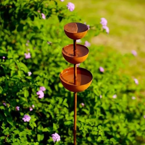 Metal Garden Rain Catcher Ornament – 68cm Tall with 10cm Large Cup, Outdoor Rainwater Collector, Bird Water Feeder, Garden Sculpture for Patio Yard Landscape (1)