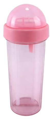 Sylen 600ml tragbare zwei Strohhalme Wasserflasche Dual Use Drink Cup für Outdoor Travel Sport (Rosa)