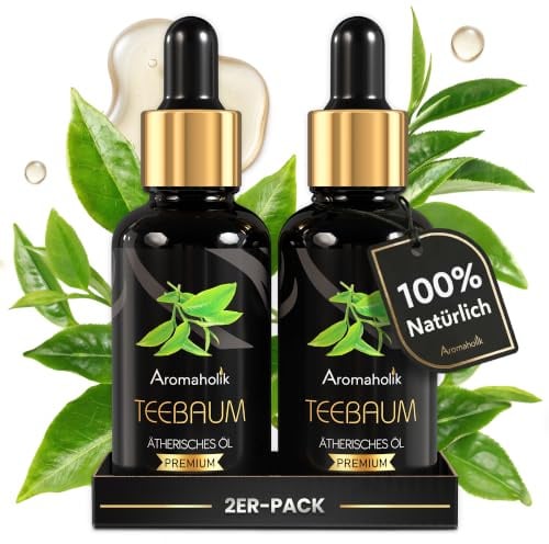 Teebaumöl BIO 60ml (2x30) Ätherisches Öl 100% natürlich – für Diffuser & Vernebler – Tea Tree Essential Oils aus Indien für Sauna & Dampfbad – Aromaholik