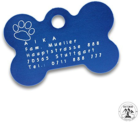 Raftsman Hundemarke mit Gravur - ID Tag - Adressanhänger - Adressschild - Individuelle - Personalisiert - Diamantgravur (Blau)