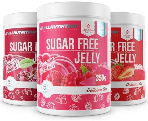 ALLNUTRITION Delicious Line Sugar Free Jelly - Low Calorie Dessert - Zero Fat Snack - Only 25kcal per Serving - Low Carb Sweets - Fit Baking - 1 Pack x 350g - Cherry