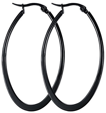 Caimeytie Oval Ohrringe Damen Creolen Edelstahl Schwarz