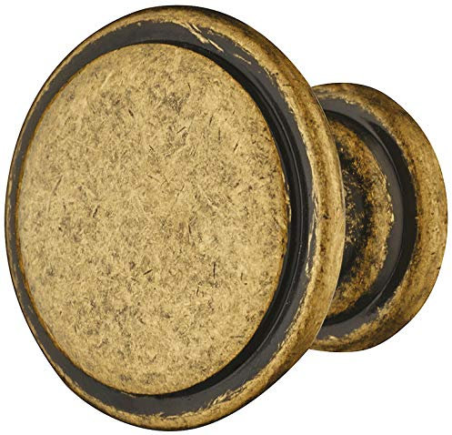 Gedotec Schubladen-Knopf Design Möbelgriff Messing Antik im Landhaus-Stil - HERA | Möbelknopf Vintage | Schrankknopf für Schranktüren | Griff-Ø 29 mm | 1 Stück - Metall Möbel-Knauf rund mit Schrauben