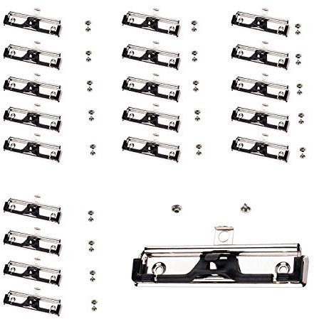 TUKA-i-AKUT 20x Klemmbrett-Clips mit Stifthalter, Gummigriff, Loch zum Aufhängen, Bügel-Klemmer für Klemmbrett Ordner Mappe Hartfaserplatten, Flache Metal Klemme montierbar auf Klemmbrett. TKD8501