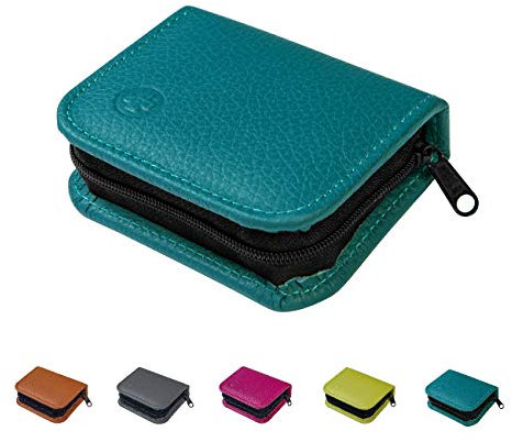 Homöopathische Taschenapotheke für Globuli, leer, Globuli-Tasche für 12 Globuli-Röhrchen (Glas), handgemacht aus echtem Leder (petrol-blau)