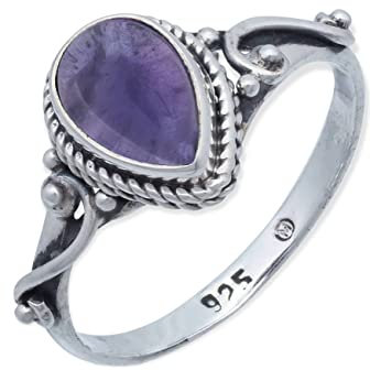 mantraroma Ring Silber 925 Damen Amethyst Edelstein lila ausgefallen verspielt