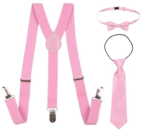 Trimming Shop Ensemble de bretelles avec nœud papillon et cravate pour enfants de 12 à 16 ans - Élastique réglable - Unisexe - Taille unique - 25 mm de large et 85 cm de long
