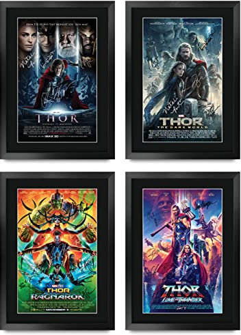 HWC Trading A3 FR Thor Filmposter-Kollektion mit Hemsworth, Portman, Elba, Hiddleston & Hopkins signierter Autogramm Film Geschenke Druck Foto Bild Display