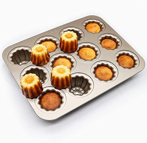 INFANGHUA Moule à canele en et acier au carbone, 12 cavités antiadhésifs Cannelés, moules de cuisson pour four, tasse à gâteau, Argenté
