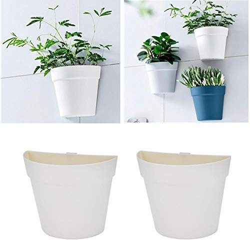 Atlnso Lot de 2 pots de fleurs muraux en plastique - Décoration murale pour l'intérieur et l'extérieur - Blanc crème