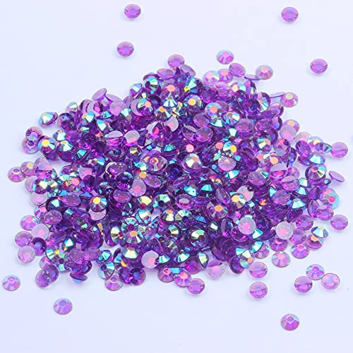 MajorCrafts 500pcs 6.5mm ss30 Transparent AB Flat Back Round 14 Facets Resin Rhinestones Arts and Crafts Embellishment Gems (Clear Royal Purple AB T35)