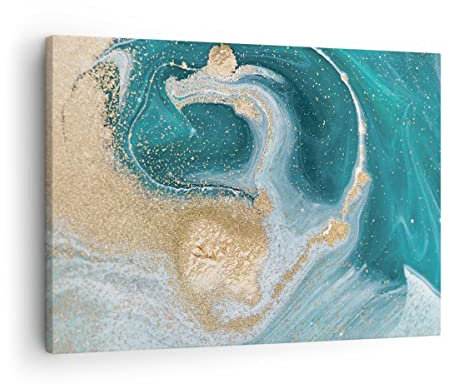 Bilder auf Leinwand Golden Türkis Hintergrund Leinwandbild 70x50cm Wandbilder Dekoration Wohnzimmer Schlafzimmer Küche Deko Klein Wanddeko Bild Wand Kunstdruck Art Wall Decor Canvas AA70x50-4969