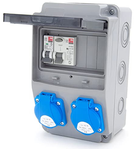 ELS Elektrotechnika Baustromverteiler 6NO 2 x 230V + LS und FI verdrahtet (2 x 230V + 1 x LS C16 + FI40