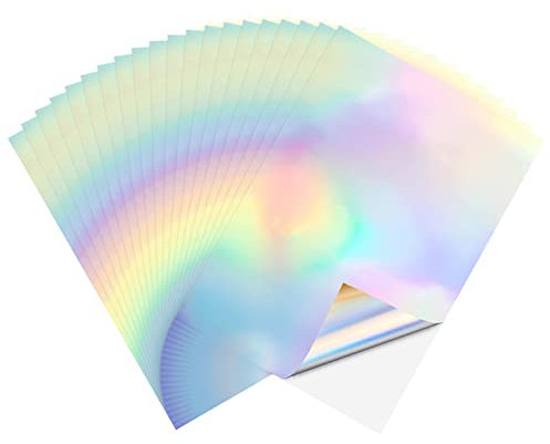 Cozlly 20 Blatt Aufkleber Papier für Drucker A4, Holographische Aufkleber Papier, Wasserfest Bedruckbare Aufkleber, Glänzendes Druckerpapier, A4 Klebepapier für Tintenstrahl- und Laserdrucker