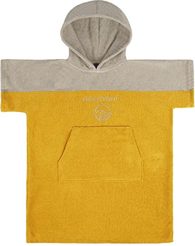 normani Kinder Badeponcho - Strandponcho aus Bio-Baumwolle - Handtuch-Poncho mit Kapuze für Jungen und Mädchen von 0-13 Jahren - Bademantel aus schadstofffreiem Material Farbe Gelb Größe 10-13 Jahre
