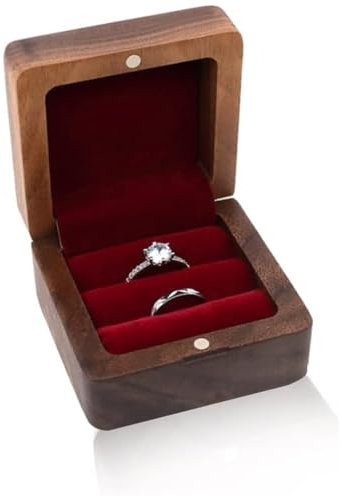 Kraeoke Ringbox Ringschatulle aus Walnussholz, Ringkissen für Hochzeit Verlobung Heiratsantrag Jubiläen, Quadratische Ringe Präsentationsbox Tragbar