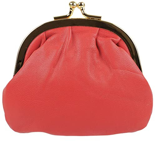 Oakridge Leather Ladies Compact Soft Clasp Coin Purse - Coral