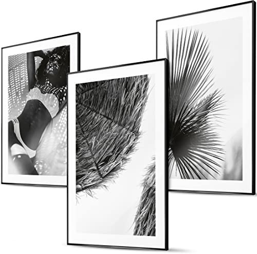 BLCKART Vacay Vibes Große Wandbilder Wohnzimmer - 3x 50x70cm - Poster Set Groß Monochrome Urlaubsbilder Schwarz Weiß Bilder Schlafzimmer Deko XL Ungerahmt