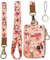 Schlüsselband mit Brieftasche, Reißverschluss-Ausweishülle mit Schlüsselband, Ausweishalter, Schlüsselband, Brieftasche für Frauen, Brieftasche, Ausweishülle mit Schlüsselband (rosa Blumen)