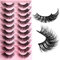 Faux Cils 10 Paires 8D Faux Vison D Curl Cils Naturel Cat Eye Lashes Duveteux Doux Volume Fox Eye Lashes Professionnels épais Réutilisables Dramatiques Noir Faux Cils (HLY04)