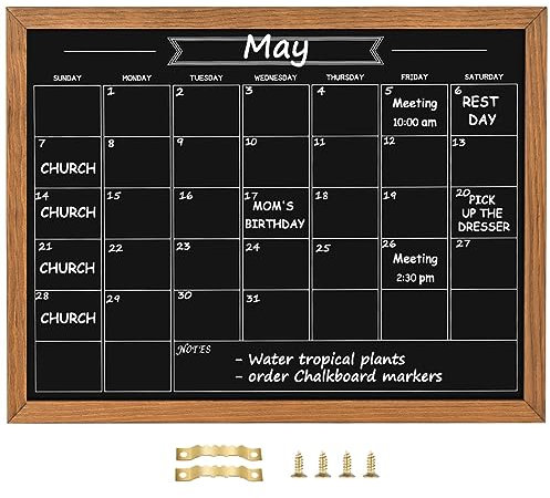 Umtiti Kalender-Kreidetafel, 33 x 43 cm, magnetische Oberfläche, rustikal, braun,massiver Kiefernholzrahmen, Aufhängetafel für Büro, Schule und Zuhause (YLHB-QZ-3343,DE)