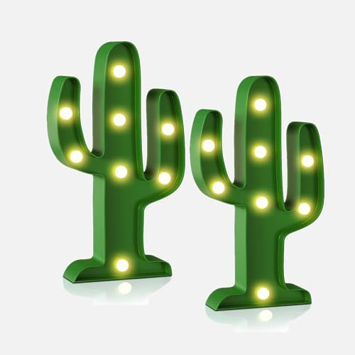 Ständer Kaktus Neonschild für Zuhause Büro Wohnheim Wand Tischdekoration LED Neon Nacht dekorative Tischlampe Schlafzimmer, Happy Birthday Halloween Party Geschenk batteriebetrieben, 2 Stück