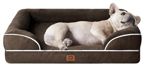 EHEYCIGA Orthopädisches Hundebett Kleine Hunde, 89x56x15cm, Memory Foam Hundekorb Mittelgroße Hunde, Waschbar Hundesofa Wasserdicht rutschfest, Hundecouch mit Hohem Rand, Braun