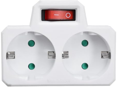 Adaptador 2 Tomas Schuko con Interruptor, ladron Doble Frontal con Interruptor, Enchufe Multiple con 2 Tomas, ladron de enchufes 2 x 16A, con Proteccion para niños, MAX 3680W, Color Blanco, Don Feliz