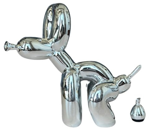 Pozbee Pooping Dog Skulptur Silber, lustiges Geschenk für Tierliebhaber, Muttertag, ästhetische dekorative Ballon-Hundestatue, Kleintierfigur für Tisch, Bücherregal, Heimdekoration (Silber)