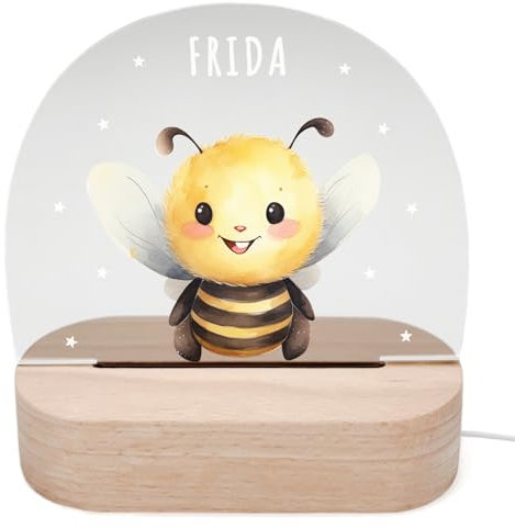 DEL MÀ Unique & Personal Personalisiertes Biene Nachtlicht Kinder & Babys Babyzimmer Deko Kinderzimmer Nachtlampe Mädchen Jungen Kinderlampe Inkl. Holzfuß & Netzteil