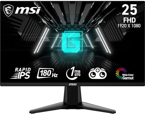 MSI G255F 25-inch 1920 x 1080 (FHD), Rapid IPS, Gaming Monitor 180Hz, Adaptive Sync, 1ms, HDMI, DisplayPort, VESA Mountable, Tilt
