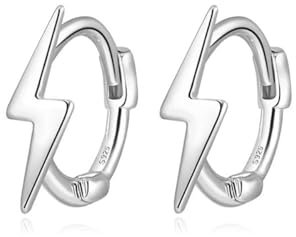 Reffeer Massive 925 Sterling Silber Lightning Bolt Creolen für Frauen Winzige Lightning Creolen Knorpel Creolen (A-Silber)