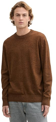 Tom Tailor Denim Herren Basic Strick-Pullover mit Rundhalsausschnitt,37084 - Black Cognac Mouline, S
