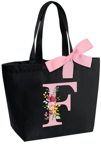 Personalisierte Initialen Tragetasche, Wasserdicht Handtasche Damen, Shopper Tasche Tote Bag mit Innentasche und Reißverschluss Weihnachten Geschenke für Frauen Mutter Freundin Braut Brautjungfern F