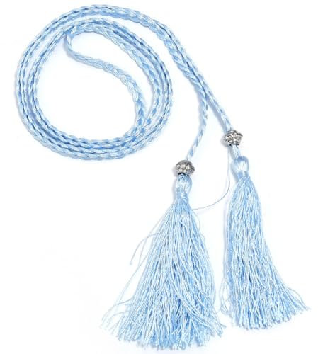 Wambere 1 Stück Damen Geflochtener Taillengürtel Fransengürtel Taillenseil Kordel Gürtel Dünner Quaste Geflochten Quastegürtel Gürtel Gewebte Quaste Kette Gürtel für Frauen Kleider,Hellblau