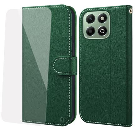 NP-Caser Handyhülle für Honor 200 Smart Hülle [mit Panzer Schutz Glas], Premium Lederhülle mit Kartenfächern [Klappbar Flip case] [Standfunktion] Handy Schutzhülle für Honor 200 Smart, Grün