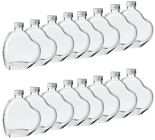 16x Flasche Herzform 200ml Herzflaschen Herz Glas Flaschen Herzförmig süße Geschenke für meine Freundin Valentinstag Flaschen Liebesbeweis Geschenkflaschen zum Befüllen Muttertag Dekoglas mit Deckel