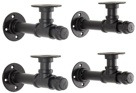 Pevfeciy Regalhalterung Schwarz Industrial Style, Vintage Regalträger, Regal Halterung Wand, Rohr Wandregal Halterung,4,20cm