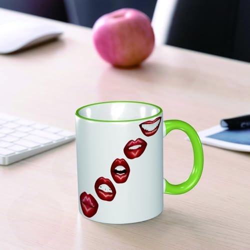 YOIUE Funny Coffee Mug - 11Oz Cups 330ml - Colored Mug Cup - Gift for Birthday,Work,Office,Kiss, Smiling Bright red Lips Kiss Sexy Lipstick Mouth Mimicry Cosmeti,White Printed Coffee Cupgift