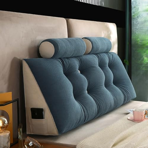 ZF YLYH Keilkissen Lang Rückenkissen für Bett: Bequemes Lesekissen Abnehmbar Sofa Lendenkissen Dreieckiges Hohen Rückenlehne Kissen mit Nackenstützkissen (Blue Gray, 120 * 50 * 20cm)